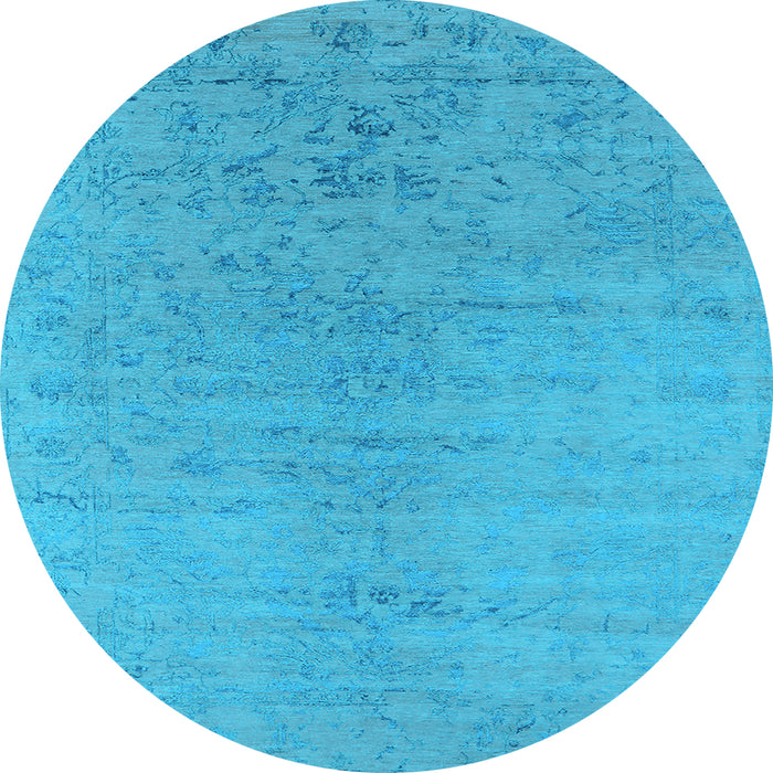 Round Machine Washable Oriental Light Blue Industrial Rug, wshurb2544lblu