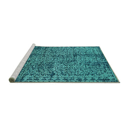 Sideview of Machine Washable Oriental Turquoise Industrial Area Rugs, wshurb2545turq
