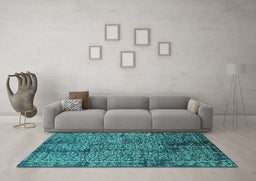 Machine Washable Oriental Turquoise Industrial Area Rugs in a Living Room,, wshurb2545turq