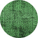 Round Machine Washable Oriental Emerald Green Industrial Area Rugs, wshurb2545emgrn