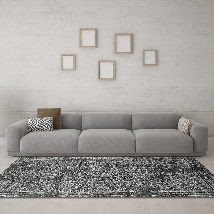 Machine Washable Oriental Gray Industrial Rug in a Living Room,, wshurb2545gry