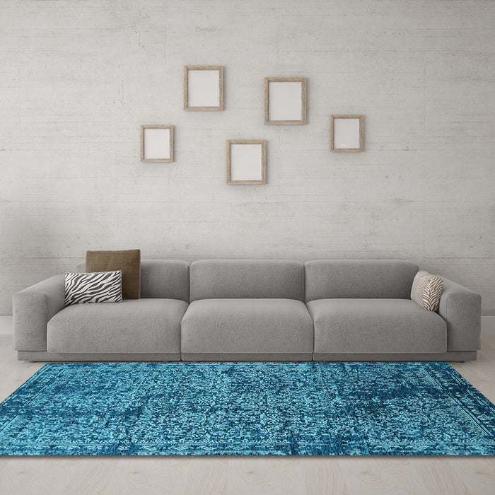 Machine Washable Oriental Light Blue Industrial Rug in a Living Room, wshurb2545lblu
