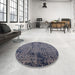 Round Machine Washable Industrial Modern Dark Slate Blue Rug in a Office, wshurb2545