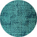 Round Oriental Turquoise Industrial Rug, urb2545turq