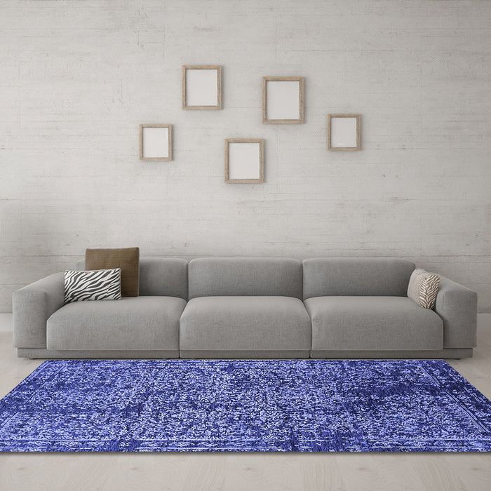 Machine Washable Oriental Blue Industrial Rug in a Living Room, wshurb2545blu