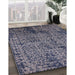 Mid-Century Modern Dark Slate Blue Oriental Rug in Family Room, urb2545