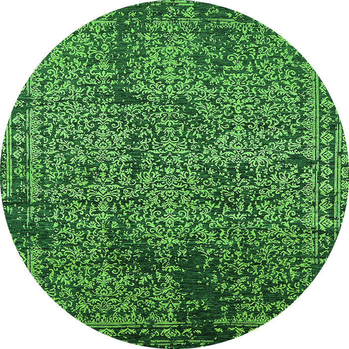 Round Machine Washable Oriental Green Industrial Area Rugs, wshurb2545grn