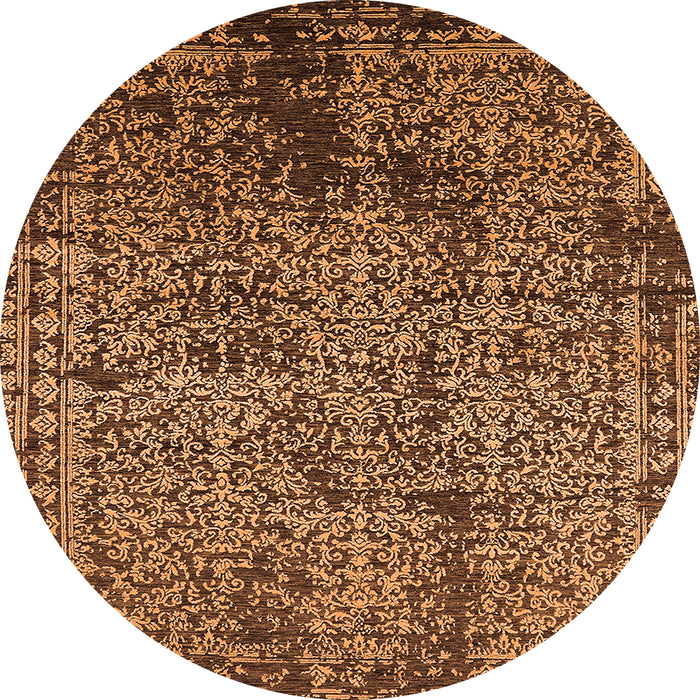 Round Machine Washable Oriental Orange Industrial Area Rugs, wshurb2545org