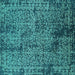 Square Machine Washable Oriental Turquoise Industrial Area Rugs, wshurb2545turq