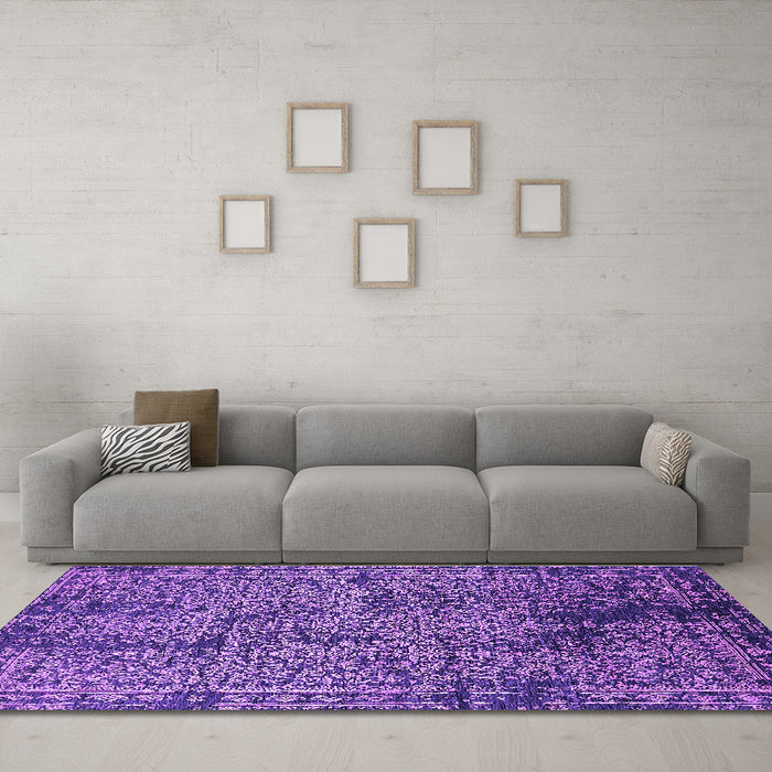 Machine Washable Oriental Purple Industrial Area Rugs in a Living Room, wshurb2545pur