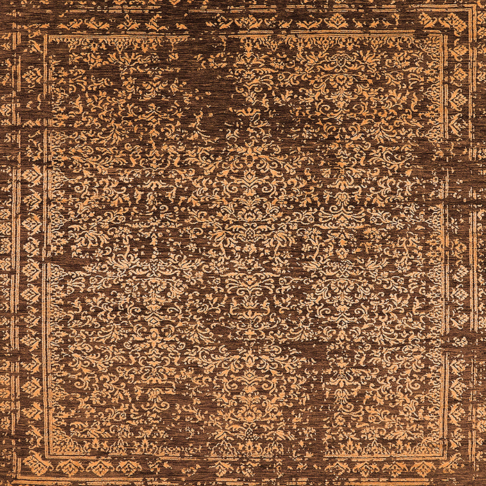 Square Machine Washable Oriental Orange Industrial Area Rugs, wshurb2545org