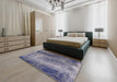 Mid-Century Modern Purple Navy Blue Oriental Rug in a Bedroom, urb2546