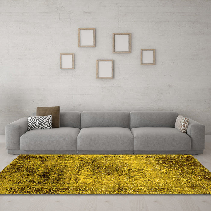 Machine Washable Oriental Yellow Industrial Rug in a Living Room, wshurb2546yw