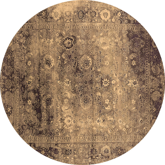 Round Machine Washable Oriental Brown Industrial Rug, wshurb2546brn