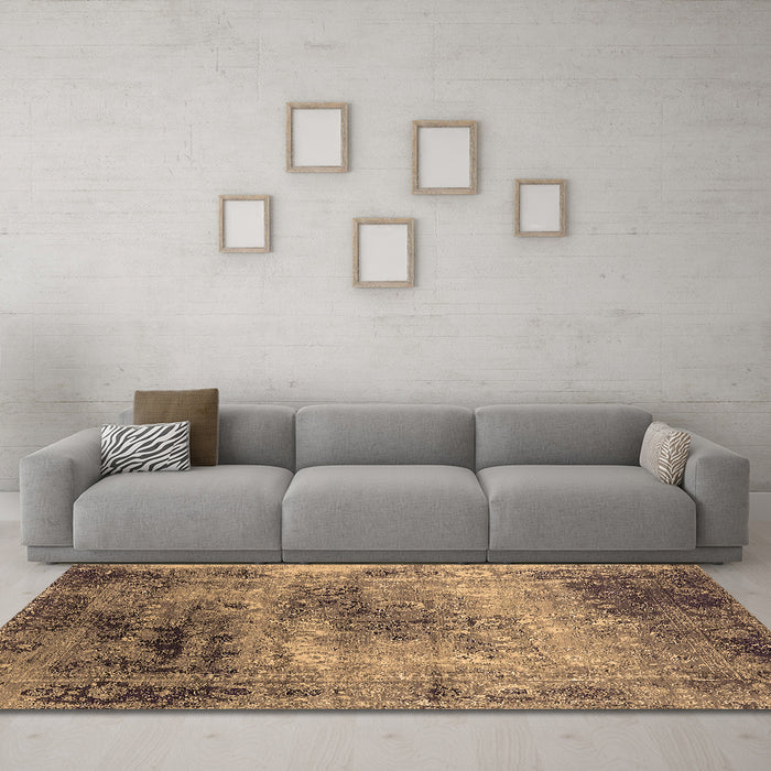 Machine Washable Oriental Brown Industrial Rug in a Living Room,, wshurb2546brn