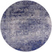 Round Mid-Century Modern Purple Navy Blue Oriental Rug, urb2546