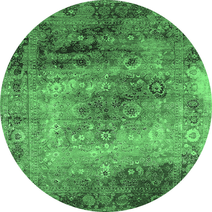 Round Oriental Emerald Green Industrial Rug, urb2546emgrn