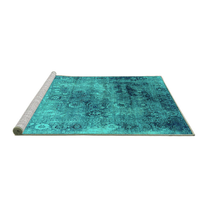 Sideview of Machine Washable Oriental Turquoise Industrial Area Rugs, wshurb2546turq