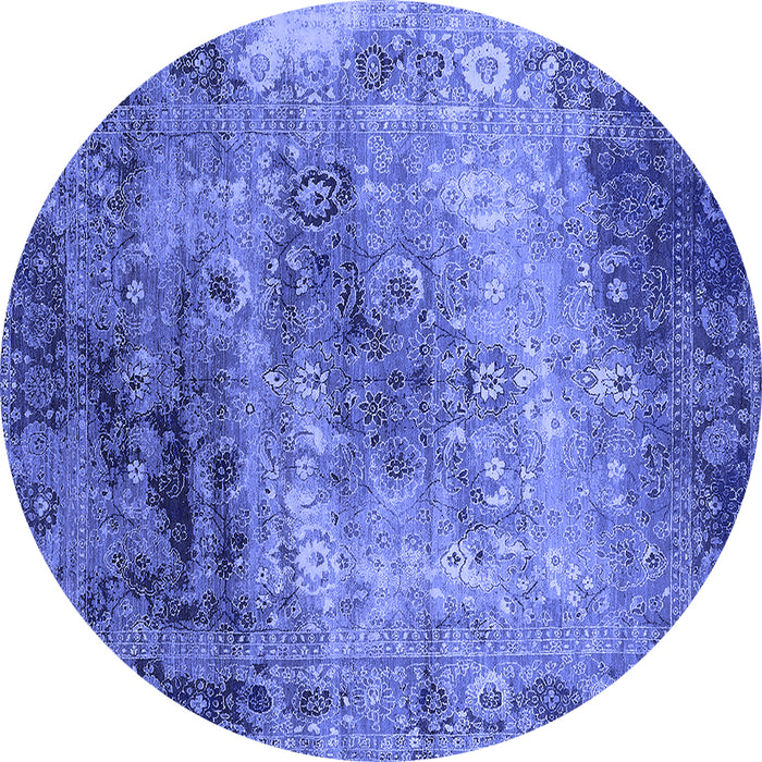 Round Machine Washable Oriental Blue Industrial Rug, wshurb2546blu