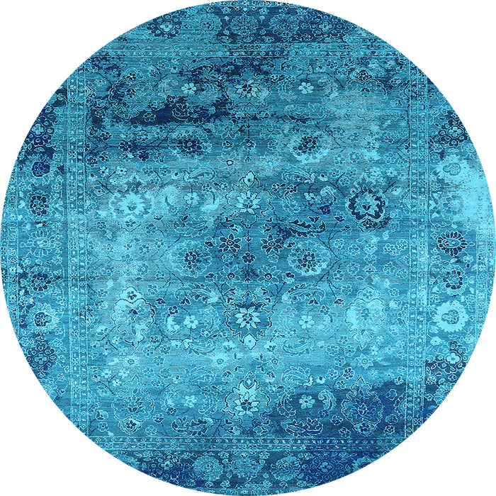 Round Machine Washable Oriental Light Blue Industrial Rug, wshurb2546lblu