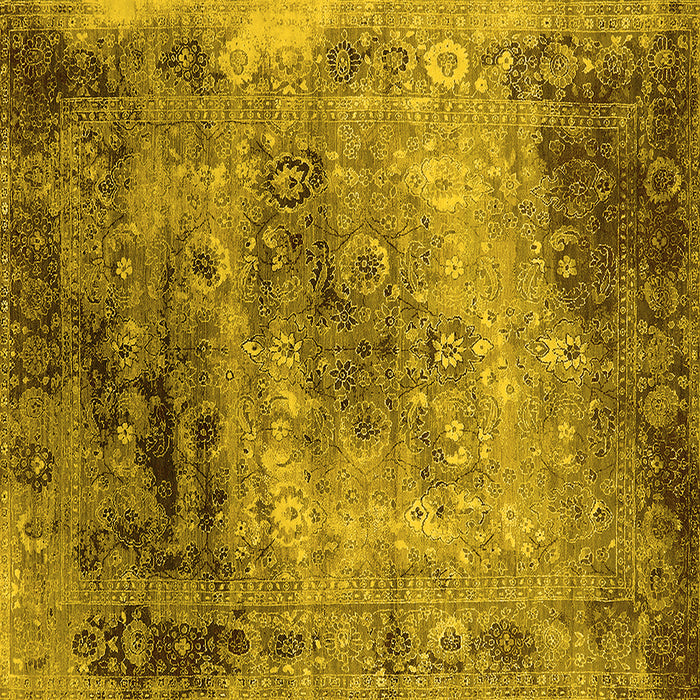 Square Machine Washable Oriental Yellow Industrial Rug, wshurb2546yw