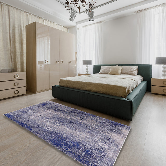 Machine Washable Industrial Modern Purple Navy Blue Rug in a Bedroom, wshurb2546