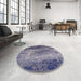 Round Mid-Century Modern Purple Navy Blue Oriental Rug in a Office, urb2546