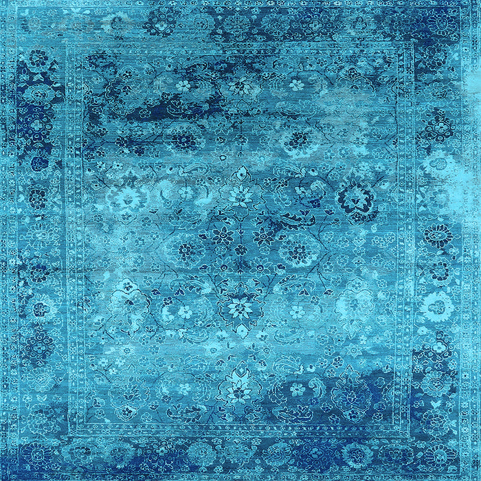 Square Machine Washable Oriental Light Blue Industrial Rug, wshurb2546lblu