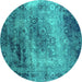 Round Oriental Turquoise Industrial Rug, urb2546turq