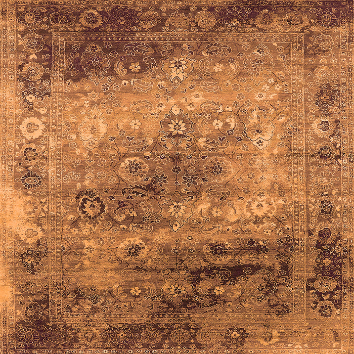 Square Machine Washable Oriental Orange Industrial Area Rugs, wshurb2546org