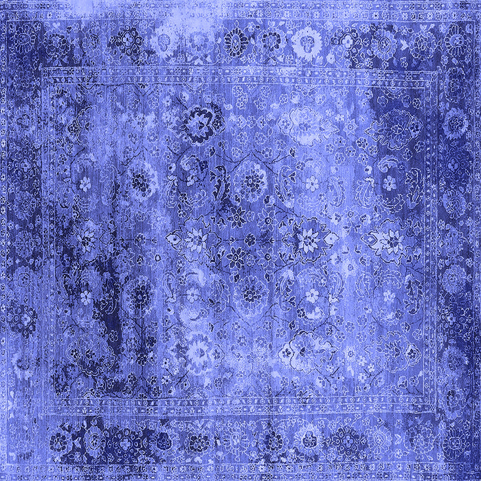Square Machine Washable Oriental Blue Industrial Rug, wshurb2546blu