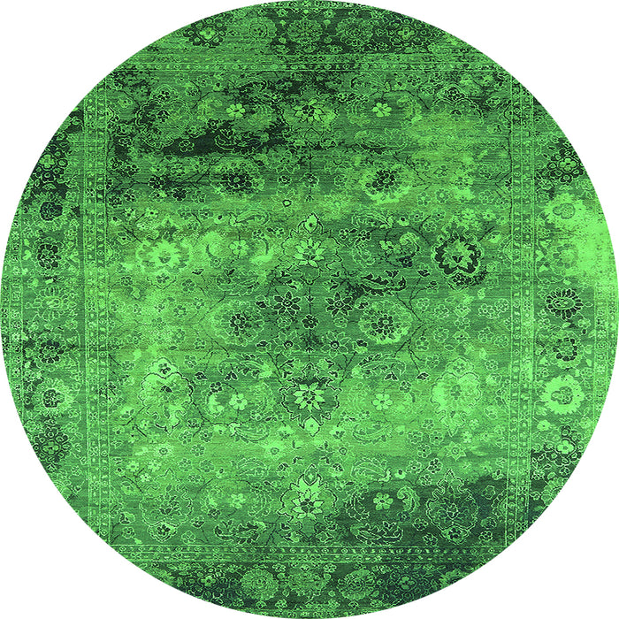 Round Machine Washable Oriental Green Industrial Area Rugs, wshurb2546grn