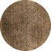 Round Oriental Brown Industrial Rug, urb2547brn