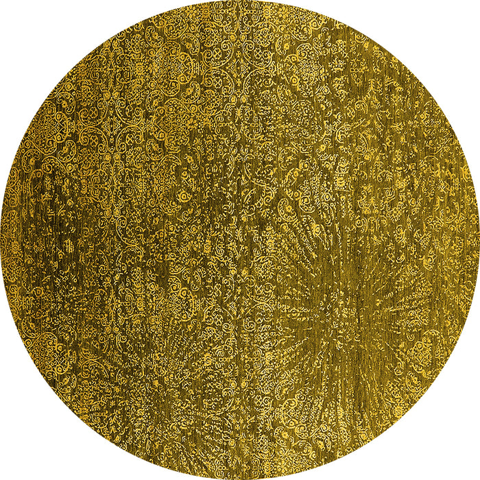 Round Machine Washable Oriental Yellow Industrial Rug, wshurb2547yw