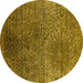 Round Machine Washable Oriental Yellow Industrial Rug, wshurb2547yw