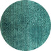 Round Machine Washable Oriental Turquoise Industrial Area Rugs, wshurb2547turq