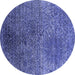 Round Machine Washable Oriental Blue Industrial Rug, wshurb2547blu