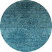 Round Machine Washable Oriental Light Blue Industrial Rug, wshurb2547lblu