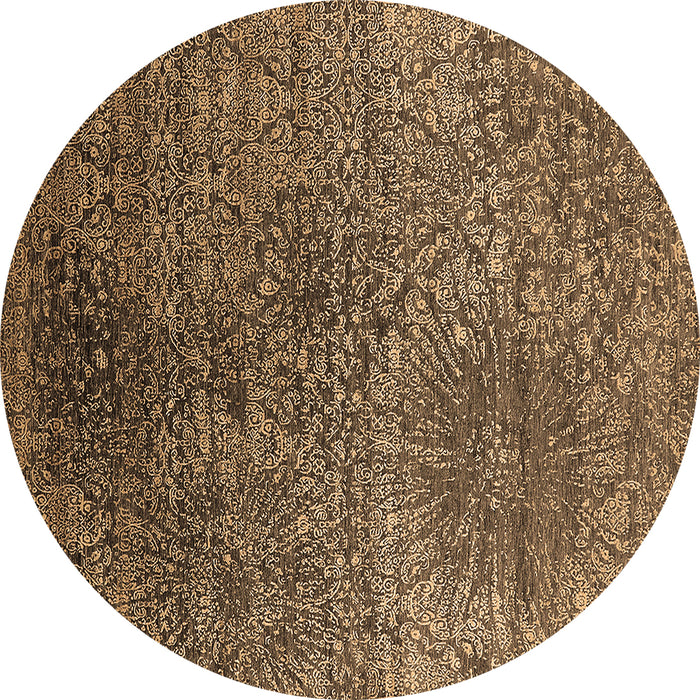 Round Machine Washable Oriental Brown Industrial Rug, wshurb2547brn