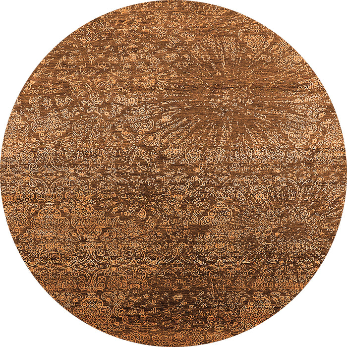 Round Machine Washable Oriental Orange Industrial Area Rugs, wshurb2547org