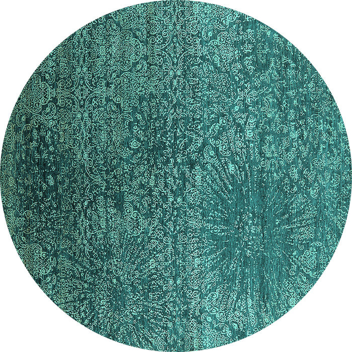 Round Oriental Turquoise Industrial Rug, urb2547turq