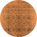 Round Machine Washable Oriental Orange Industrial Area Rugs, wshurb2548org