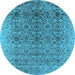 Round Machine Washable Oriental Light Blue Industrial Rug, wshurb2548lblu