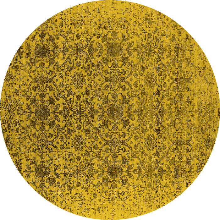 Round Machine Washable Oriental Yellow Industrial Rug, wshurb2548yw