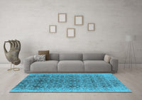 Machine Washable Oriental Light Blue Industrial Rug, wshurb2548lblu