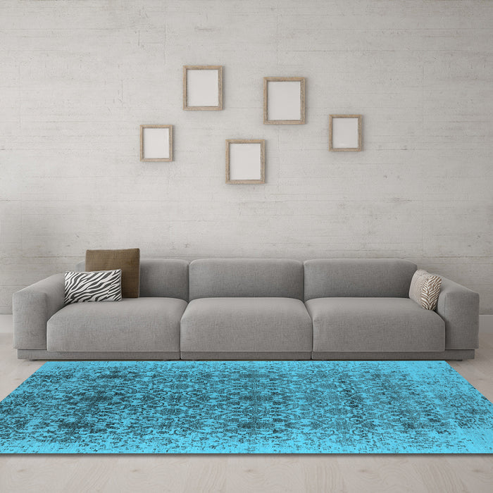 Machine Washable Oriental Light Blue Industrial Rug in a Living Room, wshurb2548lblu