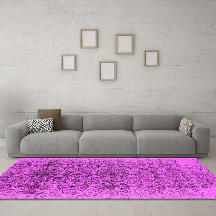 Machine Washable Oriental Pink Industrial Rug in a Living Room, wshurb2548pnk