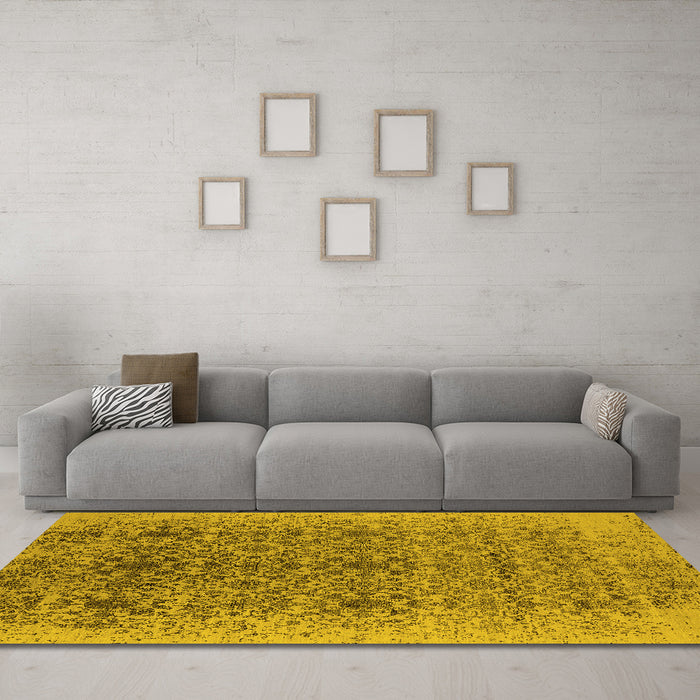 Machine Washable Oriental Yellow Industrial Rug in a Living Room, wshurb2548yw