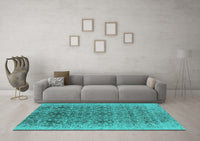 Machine Washable Oriental Turquoise Industrial Rug, wshurb2548turq