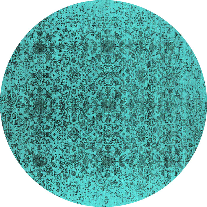 Round Machine Washable Oriental Turquoise Industrial Area Rugs, wshurb2548turq
